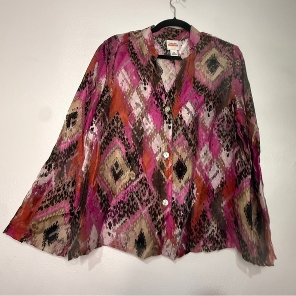 Ruby Rd. Multicolor Geometric Blouse, Long Sleeved. Sz 14.